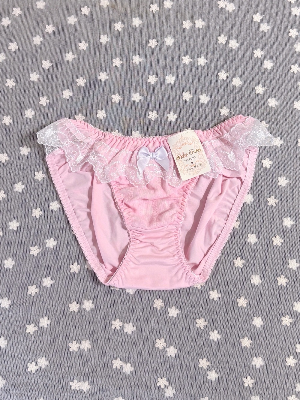US-S/JP-L Japanese Cute Embroidery Ruffles Satin Bow Smooth Nylon Panties Girls